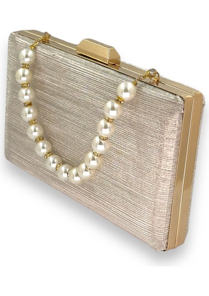 Altın Gold Renk Ithal Lazer Desenli Çizgili Incili Saplı Abiye Gece Çantası Nişan Düğün Davet Balo fiyatları