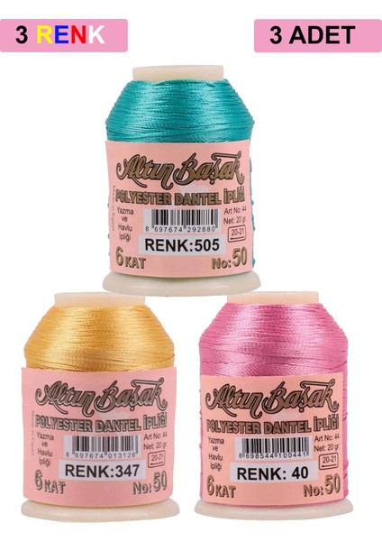 3 Adet Altınbaşak Oya ve Dantel Ipi 20 gr - Royaleks - No: 347 - 040 - 505