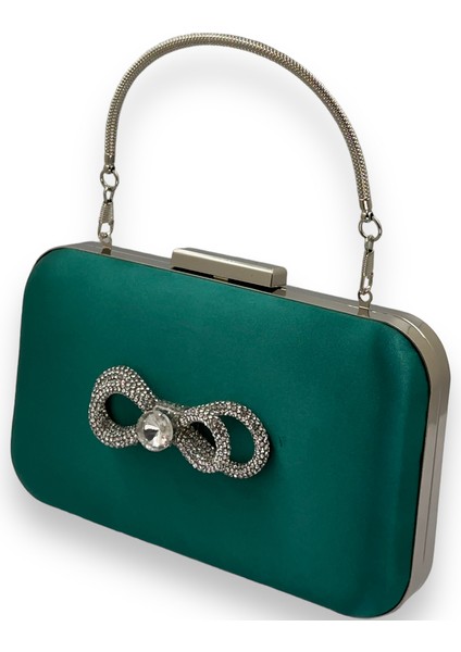 Yeşil Renk Saten Gümüş Kasalı Saplı Kulplu Gümüş Taşlı Abiye Gece Çantası Düğün Nişan Clutch fiyatları