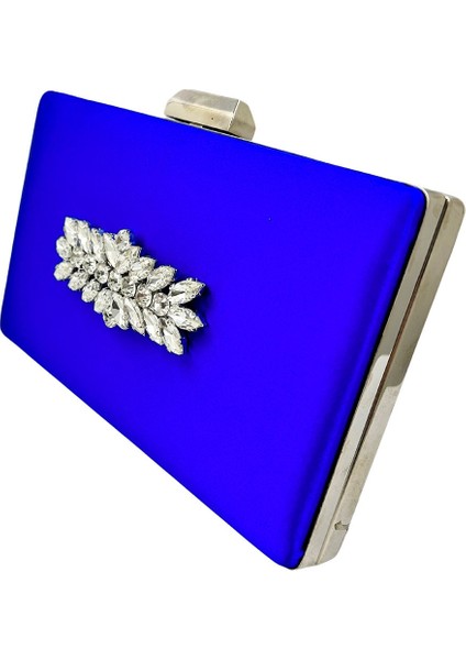 Saks Mavisi Renk Saten Gümüş Kasalı Gümüş Taşlı Abiye Çanta Gece Çantası Düğün Nişan Portföy fiyatları