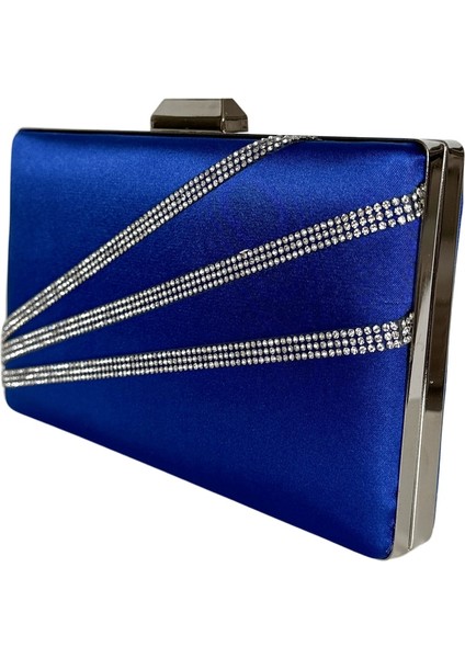 Saks Mavisi Renk Saten Gümüş Kasalı Gümüş Taşlı Abiye Çanta Gece Çantası Düğün Nişan Portföy fırsatları