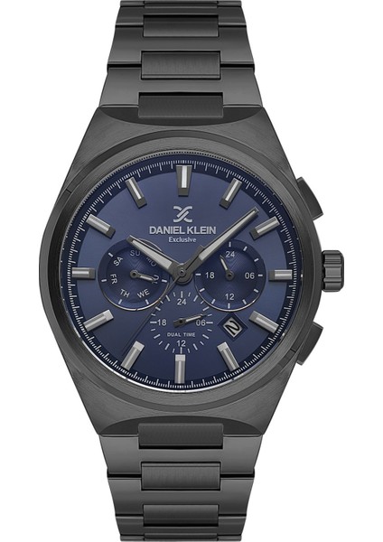 DKE.1.14069.6 Füme Lacivert Gece Mavisi Fonksiyonlu Çelik Kordonlu Takvimli Premium Erkek Kol Saati