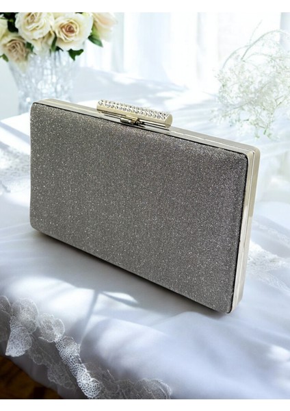 Antrasit Gri Platin Renk Taş Sim Dökülmeyen Sim Kadın Abiye Çanta Düğün Nişan Mezuniyet