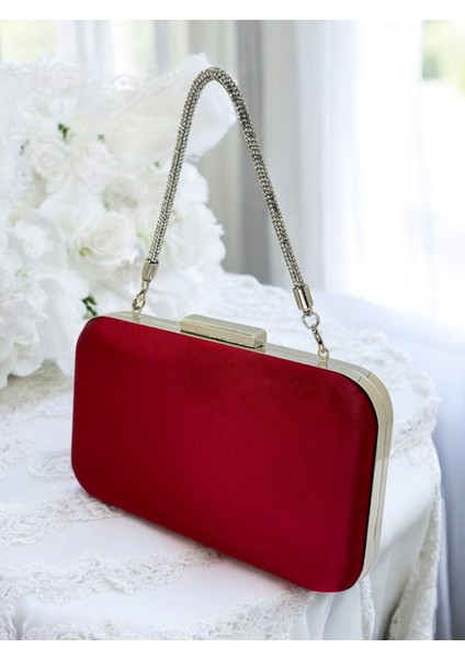 Bordo Kristal Taşlı Saten Taş Saplı Kadın Gece Çantası Abiye Çanta Düğün Nişan Mezuniyet