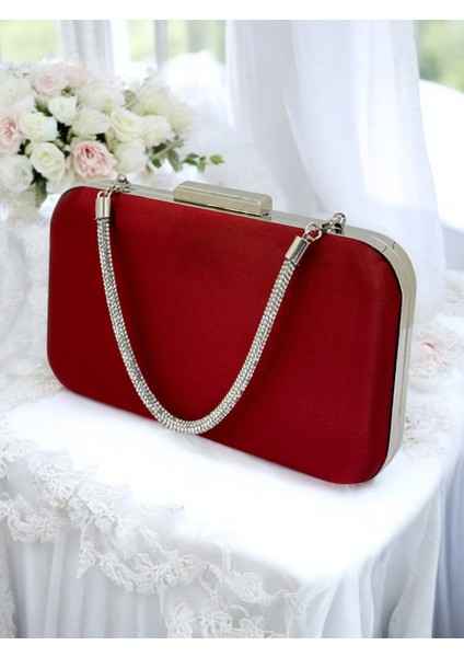 Bordo Kristal Taşlı Saten Taş Saplı Kadın Gece Çantası Abiye Çanta Düğün Nişan Mezuniyet modelleri