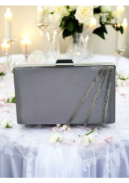 Antrasit Gri Platin Renk Saten Çapraz Kristal Taşlı Kadın Abiye Çanta Düğün Nişan Mezuniyet fiyatları