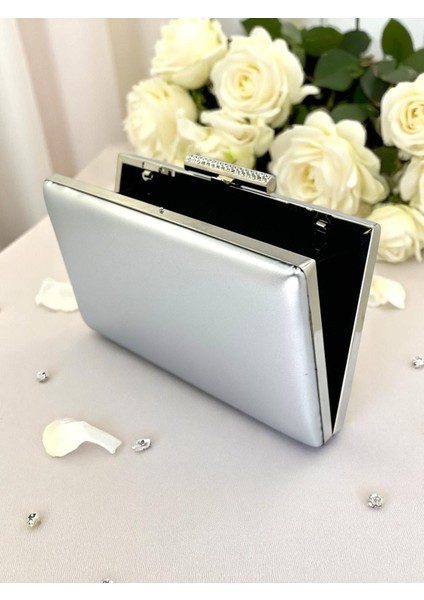 Gümüş Gri Lame Renk Mat Cilt Deri Kadın Abiye Çanta Düğün Nişan Mezuniyet modelleri