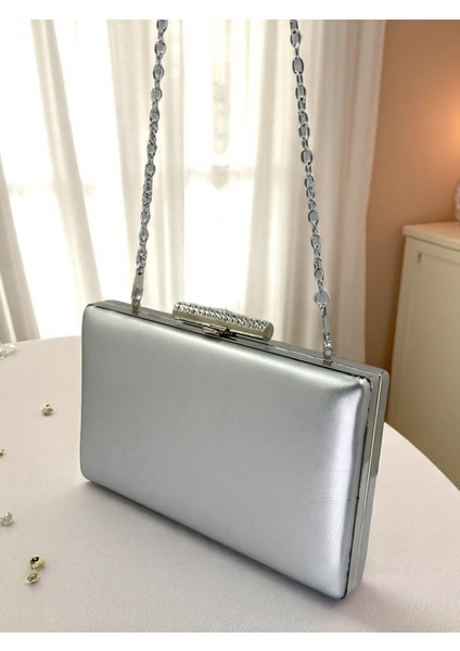 Gümüş Gri Lame Renk Mat Cilt Deri Kadın Abiye Çanta Düğün Nişan Mezuniyet indirimleri