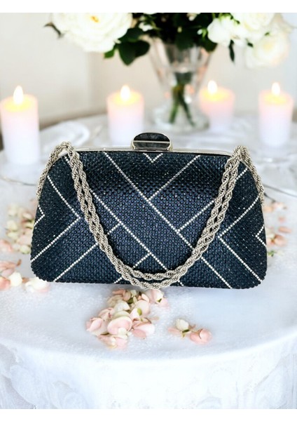 Lacivert Renk Zincir Kulplu Kadın Abiye Çanta Mezuniyet Düğün Nişan fiyatları