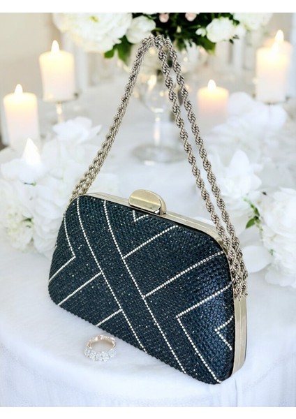 Lacivert Renk Zincir Kulplu Kadın Abiye Çanta Mezuniyet Düğün Nişan modelleri