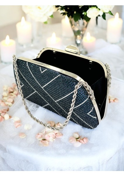 Lacivert Renk Zincir Kulplu Kadın Abiye Çanta Mezuniyet Düğün Nişan fırsatları