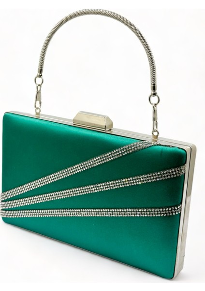 Yeşil Renk Saten Gümüş Kasalı Gümüş Taşlı Abiye Çanta Gece Çantası Düğün Nişan Portföy fiyatları