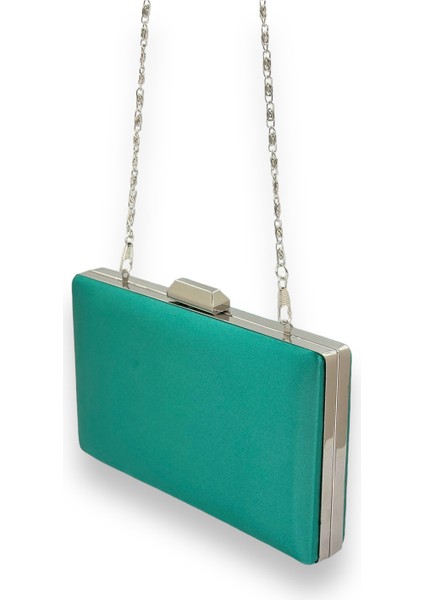 Yeşil Renk Saten Gümüş Kasalı Gümüş Taşlı Abiye Çanta Gece Çantası Düğün Nişan Portföy indirimleri