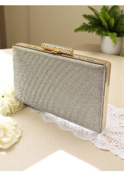 Nokta Desenli Altın Gold Dore Renk Kadın Abiye Çanta Düğün Nişan Mezuniyet