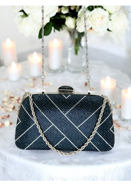 Lacivert Renk Zincir Kulplu Kadın Abiye Çanta Mezuniyet Düğün Nişan indirimleri