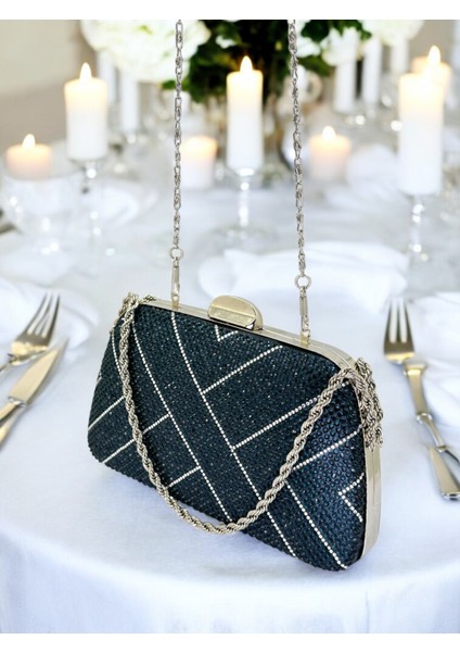 Lacivert Renk Zincir Kulplu Kadın Abiye Çanta Mezuniyet Düğün Nişan