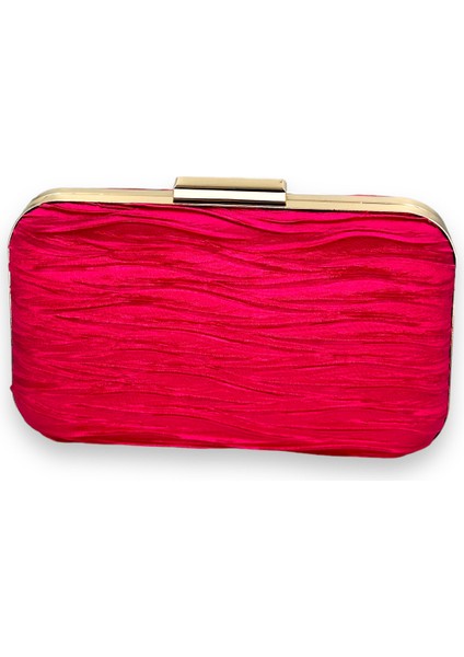 Fuşya Pileli Saten Abiye Çanta Metal Saplı Kulplu Düğün Nişan Kına Gece Çantası Mezuniyet