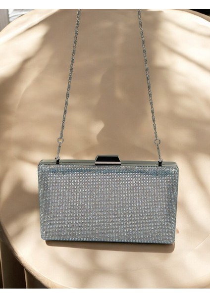 Gümüş Gri Lame Janjan Renk Kristal Taşlı Metal Saplı Abiye Çanta Düğün Nişan Kına Mezuniyet fırsatları