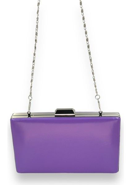 Mor Renk Cilt Deri Mat Deri Metal Saplı Abiye Çanta Gece Çantası Düğün Nişan Kına fırsatları