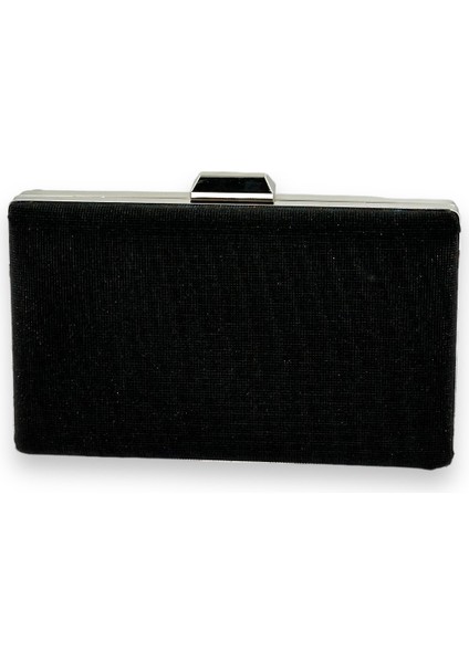 Siyah Renk Lazer Desenli Dökülmeyen Simli Abiye Çanta Gece Çantası Kına Düğün Nişan