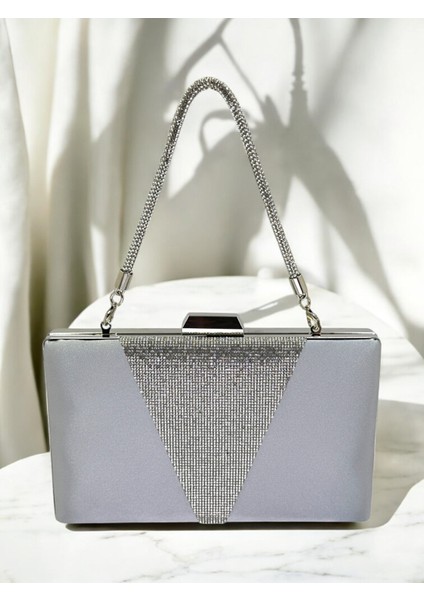 Gri Renk Saten Gümüş Renk Kristal Taşlı Saplı Kadın Abiye Çanta Düğün Mezuniyet Nişan fiyatları