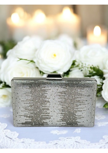 Özel Tasarım Gümüş Platin Renk Metal Saplı Kristal Taşlı Abiye Çanta Düğün Nişan Kına Mezuniyet fiyatları