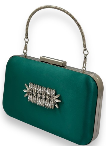 Yeşil Renk Saten Gümüş Kasalı Gümüş Taşlı Kulplu Saplı Abiye Gece Çantası Düğün Portföy fiyatları