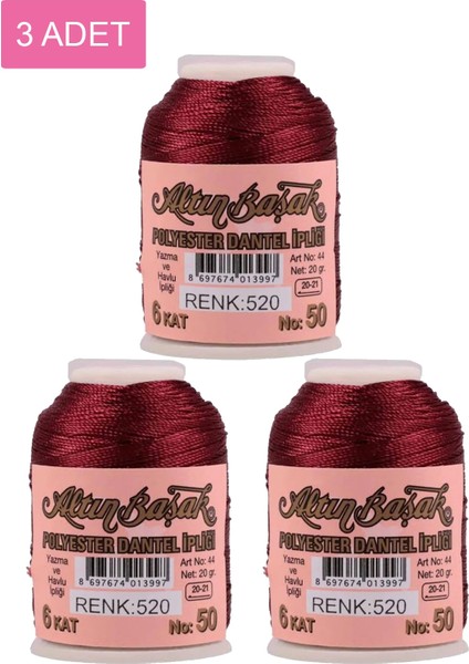 3 Adet Altınbaşak Oya ve Dantel Ipi 20 gr - Royaleks - No: 520