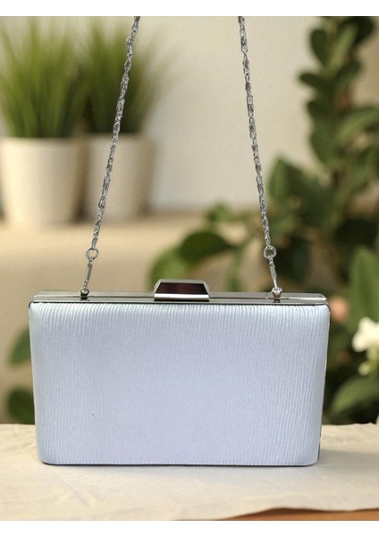 Gümüş Gri Renk Suyolu Desenli Saten Kadın Abiye Çanta Düğün Nişan Mezuniyet fırsatları