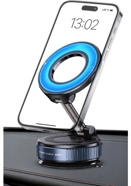 Magnetpro 360° Ayarlanabilir Vakumlu Mıknatıslı Magsafe Araç Içi ve Masa Üstü Telefon Tutucu Siyah