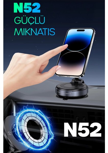 Magnetpro 360° Ayarlanabilir Vakumlu Mıknatıslı Magsafe Araç Içi ve Masa Üstü Telefon Tutucu Siyah fırsatları