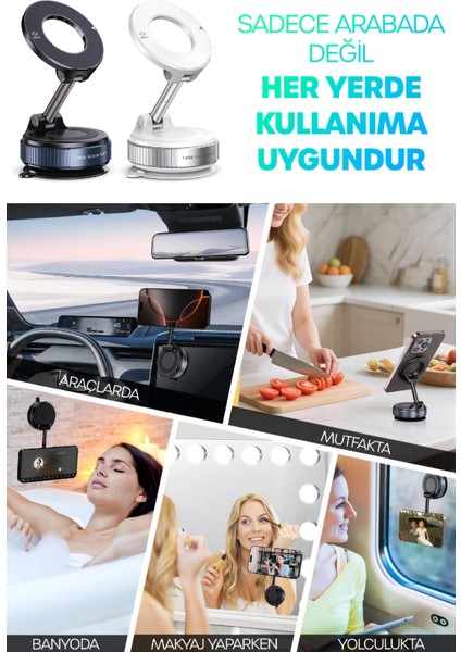Magnetpro 360° Ayarlanabilir Vakumlu Mıknatıslı Magsafe Araç Içi ve Masa Üstü Telefon Tutucu Siyah indirimleri