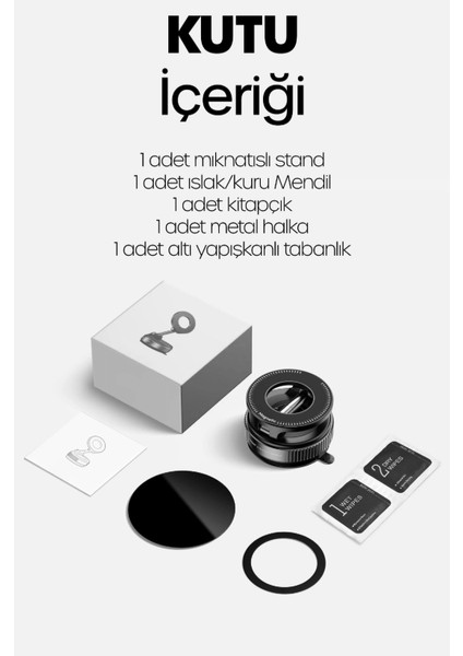 Magnetpro 360° Ayarlanabilir Vakumlu Mıknatıslı Magsafe Araç Içi ve Masa Üstü Telefon Tutucu Siyah
