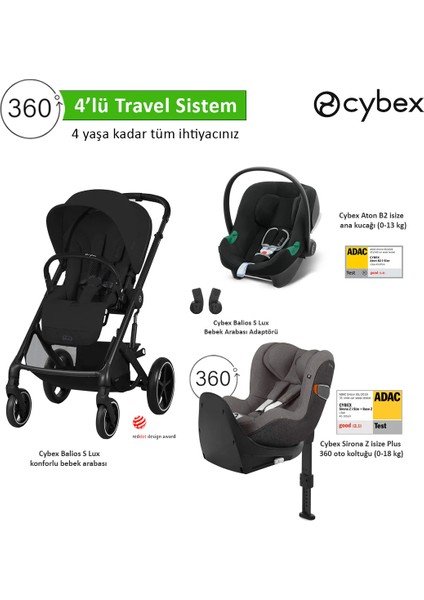 4 Lü Travel Sistem Indirimi Cybex Balios S Lux Moon Black + Cybex Aton B2 Isize + Cybex Sirona 360 Isize + Cybex Balios Adaptör