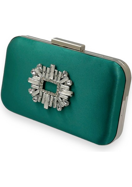 Yeşil Renk Saten Gümüş Kasalı Gümüş Taşlı Abiye Çanta Gece Çantası Düğün Nişan Portföy fiyatları