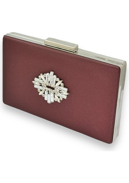 Bordo Rengi Çizilmeyen Saten Gümüş Taşlı Abiye Çanta Düğün Nişan Çantası fiyatları