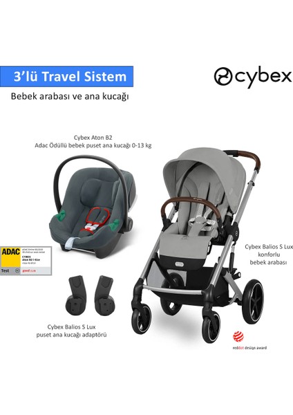 3 Lü Travel Sistem Indirimi Cybex Balios S Lux Stone Grey + Cybex Aton B2 Isize