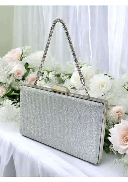 Gümüş Gri Lame Renk Taş Sim Dökülmeyen Sim Kadın Abiye Çanta Düğün Nişan Mezuniyet