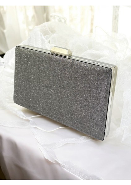 Antrasit Gri Platin Renk Taş Sim Dökülmeyen Sim Kadın Abiye Çanta Düğün Nişan Mezuniyet