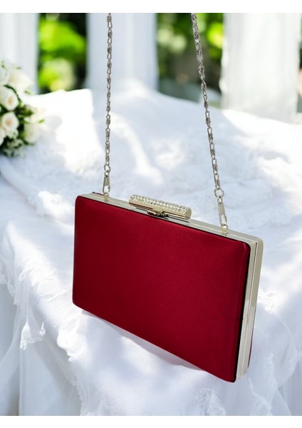 Bordo Kristal Taşlı Saten Kadın Gece Çantası Abiye Çanta Düğün Nişan Mezuniyet indirimleri