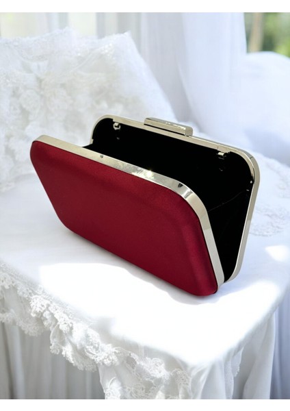 Bordo Kristal Taşlı Metal Saplı Saten Kadın Gece Çantası Abiye Çanta Düğün Nişan Mezuniyet modelleri