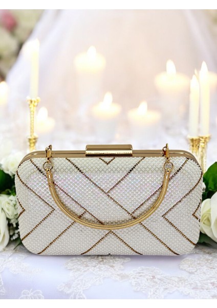 Sedef Ekru Porselen Inci Taşlı Kadın Abiye Çanta Düğün Nişan Mezuniyet modelleri