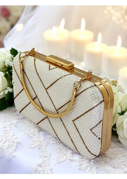 Sedef Ekru Porselen Inci Taşlı Kadın Abiye Çanta Düğün Nişan Mezuniyet fırsatları