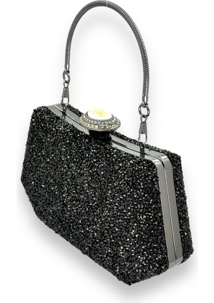 Siyah Renk Taşlı Incili Metal Kulplu Abiye Çanta Gece Çantası Nişan Düğün Gelin Çantası fiyatları