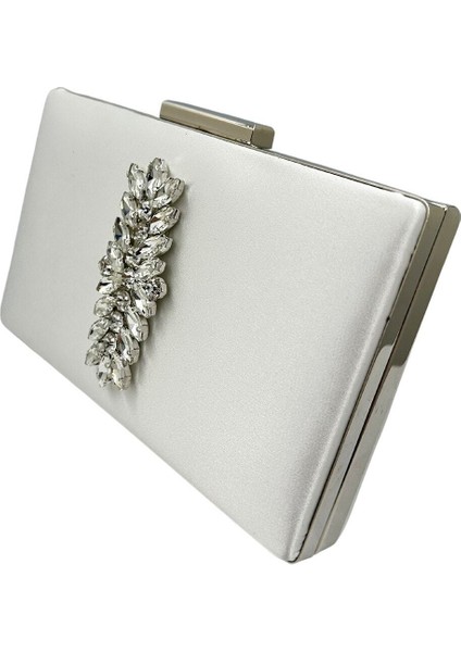 Sedef Ekru Renk Saten Gümüş Kasalı Gümüş Taşlı Abiye Çanta Gece Çantası Düğün Nişan Portföy fiyatları