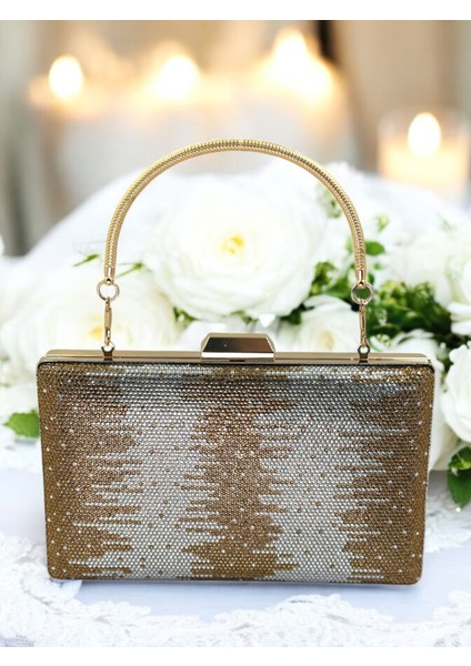 Özel Tasarım Çift Renk Altın Gümüş Metal Saplı Kristal Taşlı Abiye Çanta Düğün Nişan Kına Mezuniyet indirimleri