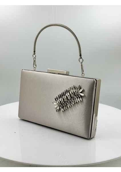 Vizon Renk Saten Gümüş Kasalı Gümüş Taşlı Abiye Çanta Gece Çantası Düğün Nişan Portföy fiyatları