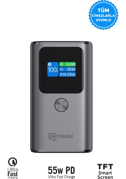 Ultra Hızlı Şarj 130W Tft Ekranlı Laptop ve Tablet Şarj Edebilen Powerbank Premium Serisi