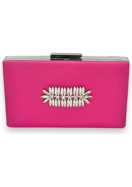 Pembe Renk Çizilmeyen Saten Gümüş Taşlı Abiye Çanta Düğün Nişan Çantası