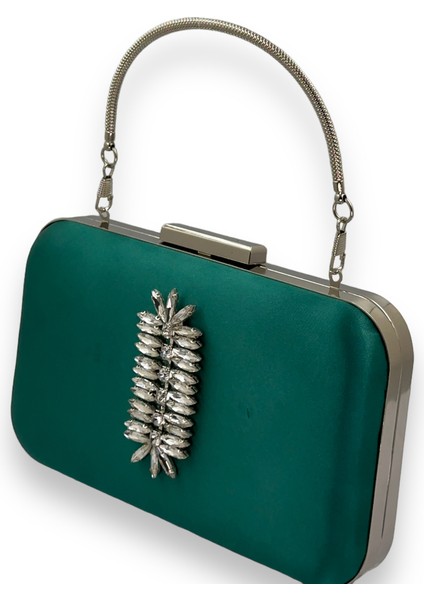 Yeşil Renk Saten Gümüş Kasalı Gümüş Taşlı Kulplu Saplı Abiye Gece Çantası Düğün Portföy fiyatları